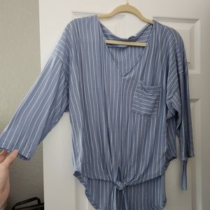 Blue and white striped blouse